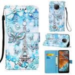 For Nokia G300 Colored Drawing Plain Weave Leather Phone Case(Tower Butterfly)