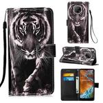 For Nokia G300 Colored Drawing Plain Weave Leather Phone Case(Black White Tiger)