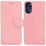 For Motorola Moto G 2022 Skin Feel Pure Color Flip Leather Phone Case(Pink)