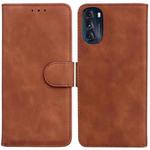 For Motorola Moto G 2022 Skin Feel Pure Color Flip Leather Phone Case(Brown)