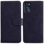 For Motorola Moto G 2022 Skin Feel Pure Color Flip Leather Phone Case(Black)