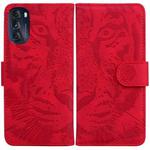 For Motorola Moto G 2022 Tiger Embossing Pattern Horizontal Flip Leather Phone Case(Red)