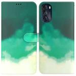 For Motorola Moto G 2022 Watercolor Pattern Leather Phone Case(Cyan Green)