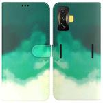 For Xiaomi Poco F4 GT / Redmi K50 Gaming Watercolor Pattern Leather Phone Case(Cyan Green)