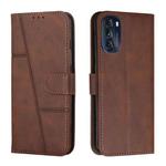 For Motorola Moto G 5G 2022 Stitching Calf Texture Buckle Leather Phone Case(Brown)