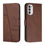 For Motorola Moto G52 Stitching Calf Texture Buckle Leather Phone Case(Brown)