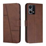 For OPPO Reno7 4G Global / F21 Pro 4G Stitching Calf Texture Buckle Leather Phone Case(Brown)