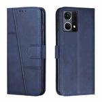 For OPPO Reno7 4G Global / F21 Pro 4G Stitching Calf Texture Buckle Leather Phone Case(Blue)
