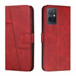 For vivo T1 5G India/Y75 5G Global/Y55 5G Global/Y33S 5G CN/iQOO Z6/iQOO U5 Stitching Calf Texture Buckle Leather Phone Case(Red)