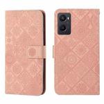 For OPPO A96 5G Ethnic Style Embossed Pattern Leather Phone Case(Pink)