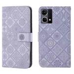 For OPPO Reno7 Ethnic Style Embossed Pattern Leather Phone Case(Purple)
