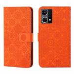 For OPPO Reno7 Ethnic Style Embossed Pattern Leather Phone Case(Orange)