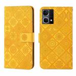 For OPPO Reno7 Ethnic Style Embossed Pattern Leather Phone Case(Yellow)