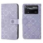 For Xiaomi Poco X4 Pro 5G Ethnic Style Embossed Pattern Leather Phone Case(Purple)