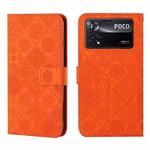 For Xiaomi Poco X4 Pro 5G Ethnic Style Embossed Pattern Leather Phone Case(Orange)