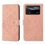 For Xiaomi Poco X4 Pro 5G Ethnic Style Embossed Pattern Leather Phone Case(Pink)