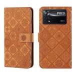 For Xiaomi Poco X4 Pro 5G Ethnic Style Embossed Pattern Leather Phone Case(Brown)