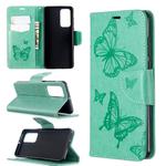 For Huawei P40 Two Butterflies Embossing Pattern Horizontal Flip Leather Case with Holder & Card Slot & Wallet & Lanyard(Green)