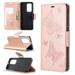 For Huawei P40 Pro Two Butterflies Embossing Pattern Horizontal Flip Leather Case with Holder & Card Slot & Wallet & Lanyard(Rose Gold)