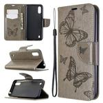 For Galaxy A01 Two Butterflies Embossing Pattern Horizontal Flip Leather Case with Holder & Card Slot & Wallet & Lanyard(Grey)