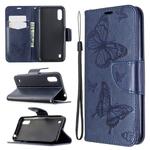 For Galaxy A01 Two Butterflies Embossing Pattern Horizontal Flip Leather Case with Holder & Card Slot & Wallet & Lanyard(Dark Blue)