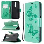 For Xiaomi Redmi K30 Two Butterflies Embossing Pattern Horizontal Flip Leather Case with Holder & Card Slot & Wallet & Lanyard(Green)