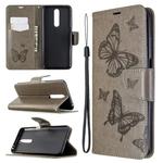 For Xiaomi Redmi K30 Two Butterflies Embossing Pattern Horizontal Flip Leather Case with Holder & Card Slot & Wallet & Lanyard(Grey)