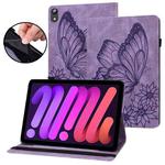 For iPad mini 6 Big Butterfly Embossed Smart Leather Tablet Case(Purple)