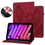 For iPad mini 6 Big Butterfly Embossed Smart Leather Tablet Case(Red)