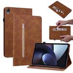 For OPPO Pad 11 Skin Feel Solid Color Zipper Leather Tablet Case(Brown)