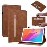 For Huawei MatePad T 10s/Enjoy Tablet 2 Skin Feel Solid Color Zipper Leather Tablet Case(Brown)