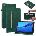 For Huawei MediaPad M5 Lite 10.1 Skin Feel Solid Color Zipper Leather Tablet Case(Green)