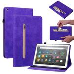 For Amazon Kindle Fire HD 8 Skin Feel Solid Color Zipper Leather Tablet Case(Purple)