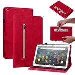 For Amazon Kindle Fire HD 8 Skin Feel Solid Color Zipper Leather Tablet Case(Red)