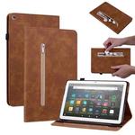 For Amazon Kindle Fire HD 8 Skin Feel Solid Color Zipper Leather Tablet Case(Brown)
