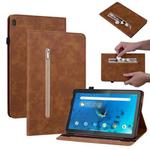 For Lenovo Tab M10 TB-X605 Skin Feel Solid Color Zipper Leather Tablet Case(Brown)