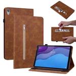 For Lenovo Tab M10 HD 2nd Gen TB-X306X Skin Feel Solid Color Zipper Leather Tablet Case(Brown)