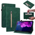 For Lenovo Tab P11 TB-J606F Skin Feel Solid Color Zipper Leather Tablet Case(Green)