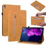 For Lenovo Tab P11 TB-J606F Skin Feel Solid Color Zipper Leather Tablet Case(Yellow)