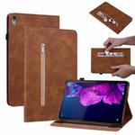 For Lenovo Tab P11 TB-J606F Skin Feel Solid Color Zipper Leather Tablet Case(Brown)