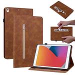 Skin Feel Solid Color Zipper Smart Leather Tablet Case For iPad 8 / 7 / 6 / 5 9.7 inch(Brown)