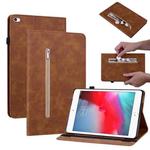 Skin Feel Solid Color Zipper Smart Leather Tablet Case For iPad mini 5 / 4 / 3 / 2 / 1(Brown)
