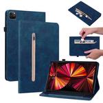 For iPad Pro 12.9 2022 / 2021 / 2020 Skin Feel Solid Color Zipper Smart Leather Tablet Case(Blue)