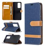 For Huawei P40 Color Matching Denim Texture Horizontal Flip Leather Case with Holder & Card Slots & Wallet & Lanyard(Dark Blue)