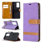 For Huawei P40 Color Matching Denim Texture Horizontal Flip Leather Case with Holder & Card Slots & Wallet & Lanyard(Purple)