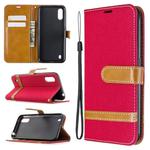 For Galaxy A01 Color Matching Denim Texture Horizontal Flip Leather Case with Holder & Card Slots & Wallet & Lanyard(Red)