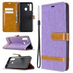 For Galaxy A21 Color Matching Denim Texture Horizontal Flip Leather Case with Holder & Card Slots & Wallet & Lanyard(Purple)