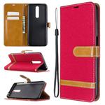 For Xiaomi Redmi K30 Color Matching Denim Texture Horizontal Flip Leather Case with Holder & Card Slots & Wallet & Lanyard(Red)