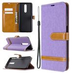 For Xiaomi Redmi K30 Color Matching Denim Texture Horizontal Flip Leather Case with Holder & Card Slots & Wallet & Lanyard(Purple)