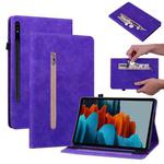 For Samsung Galaxy Tab S7 / S8 Skin Feel Solid Color Zipper Leather Tablet Case(Purple)